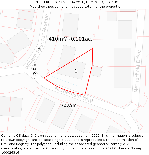 1, NETHERFIELD DRIVE, SAPCOTE, LEICESTER, LE9 4NG: Plot and title map
