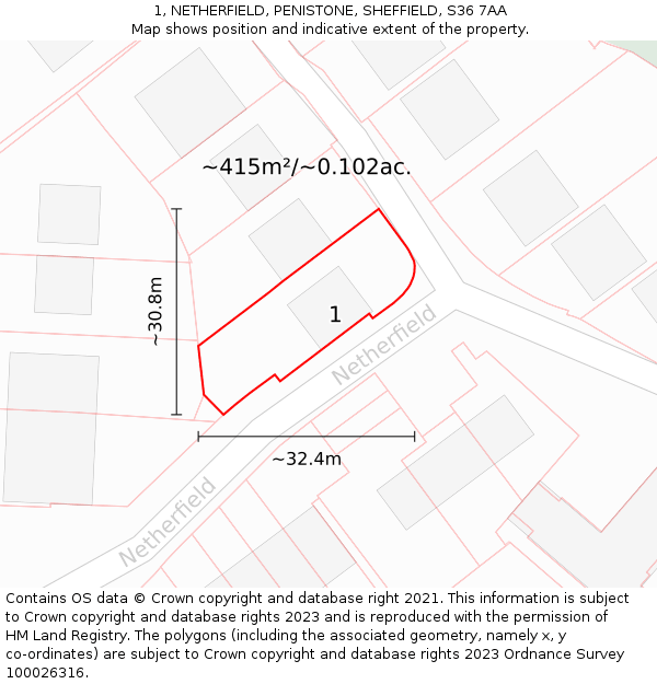 1, NETHERFIELD, PENISTONE, SHEFFIELD, S36 7AA: Plot and title map