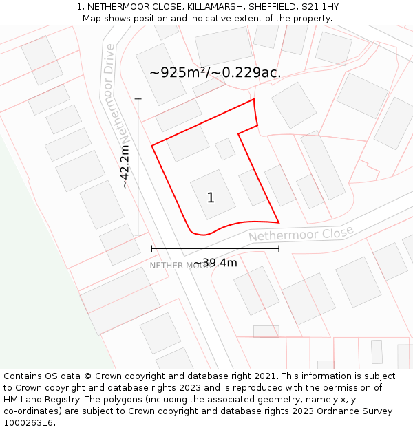 1, NETHERMOOR CLOSE, KILLAMARSH, SHEFFIELD, S21 1HY: Plot and title map