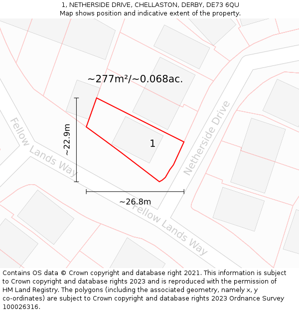 1, NETHERSIDE DRIVE, CHELLASTON, DERBY, DE73 6QU: Plot and title map