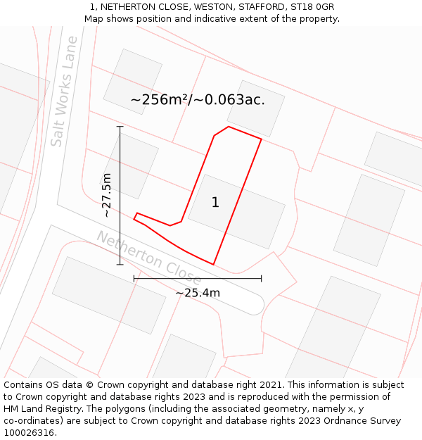 1, NETHERTON CLOSE, WESTON, STAFFORD, ST18 0GR: Plot and title map