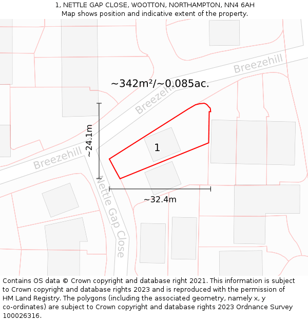 1, NETTLE GAP CLOSE, WOOTTON, NORTHAMPTON, NN4 6AH: Plot and title map