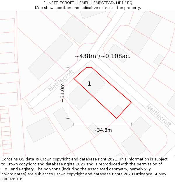 1, NETTLECROFT, HEMEL HEMPSTEAD, HP1 1PQ: Plot and title map