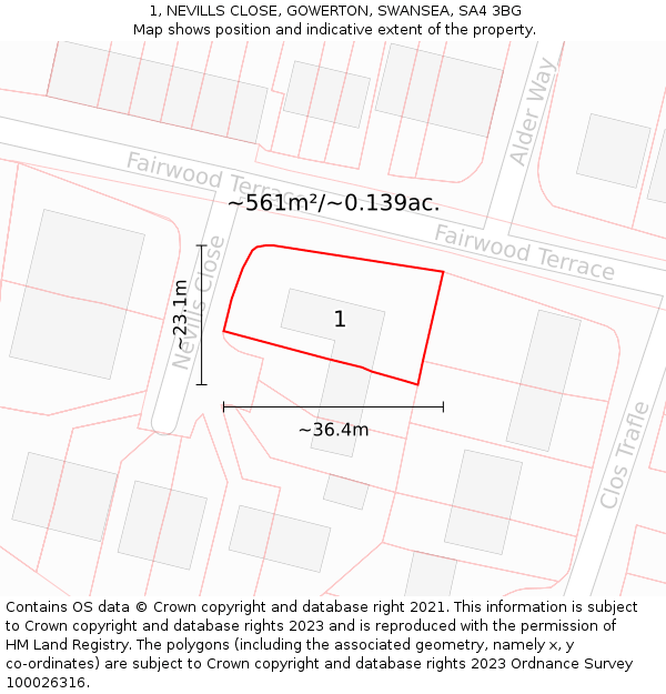 1, NEVILLS CLOSE, GOWERTON, SWANSEA, SA4 3BG: Plot and title map
