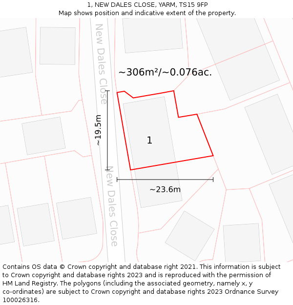 1, NEW DALES CLOSE, YARM, TS15 9FP: Plot and title map