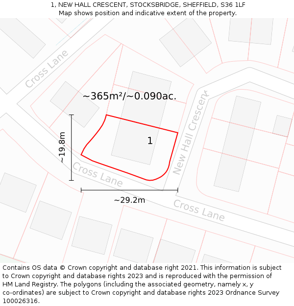 1, NEW HALL CRESCENT, STOCKSBRIDGE, SHEFFIELD, S36 1LF: Plot and title map