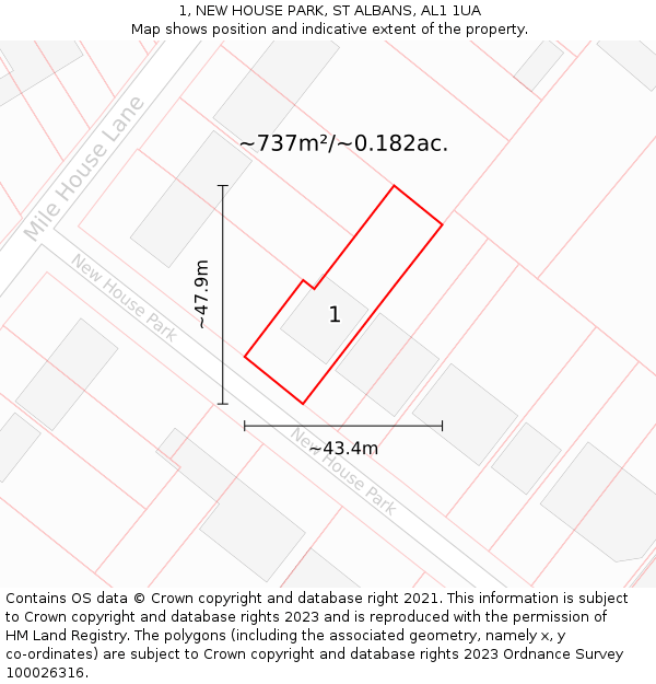 1, NEW HOUSE PARK, ST ALBANS, AL1 1UA: Plot and title map