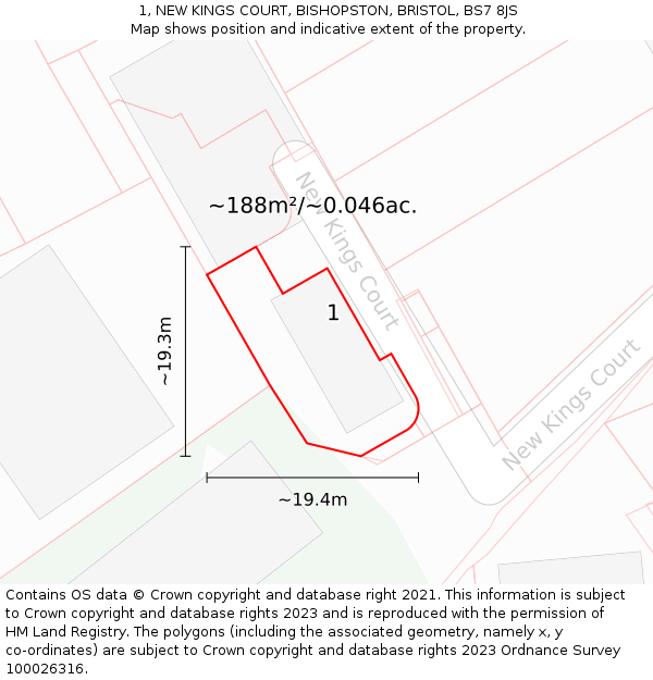 1, NEW KINGS COURT, BISHOPSTON, BRISTOL, BS7 8JS: Plot and title map