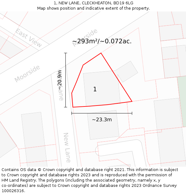 1, NEW LANE, CLECKHEATON, BD19 6LG: Plot and title map
