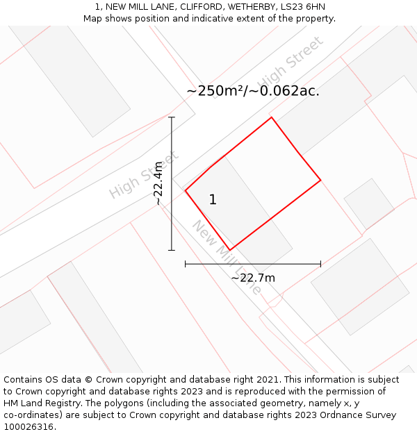 1, NEW MILL LANE, CLIFFORD, WETHERBY, LS23 6HN: Plot and title map