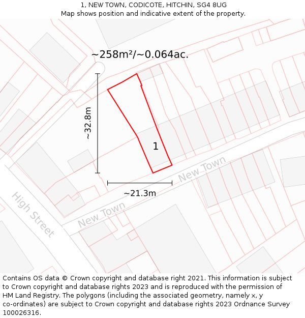 1, NEW TOWN, CODICOTE, HITCHIN, SG4 8UG: Plot and title map
