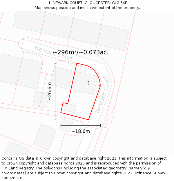 1, NEWARK COURT, GLOUCESTER, GL2 5XF: Plot and title map