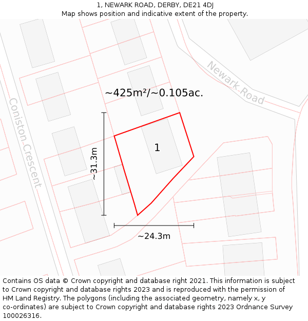 1, NEWARK ROAD, DERBY, DE21 4DJ: Plot and title map