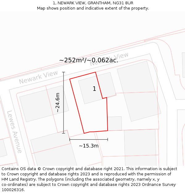 1, NEWARK VIEW, GRANTHAM, NG31 8UR: Plot and title map