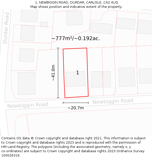 1, NEWBIGGIN ROAD, DURDAR, CARLISLE, CA2 4UQ: Plot and title map