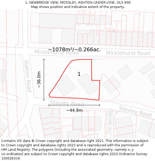 1, NEWBRIDGE VIEW, MOSSLEY, ASHTON-UNDER-LYNE, OL5 9SE: Plot and title map