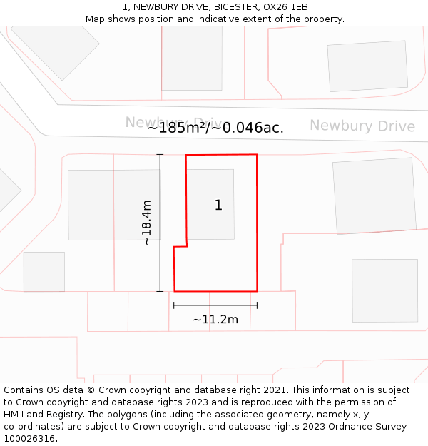 1, NEWBURY DRIVE, BICESTER, OX26 1EB: Plot and title map