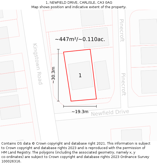 1, NEWFIELD DRIVE, CARLISLE, CA3 0AG: Plot and title map