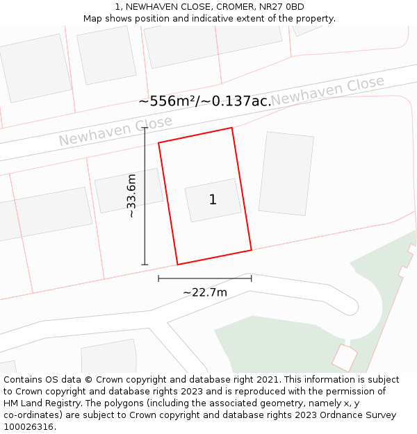 1, NEWHAVEN CLOSE, CROMER, NR27 0BD: Plot and title map