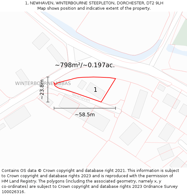 1, NEWHAVEN, WINTERBOURNE STEEPLETON, DORCHESTER, DT2 9LH: Plot and title map
