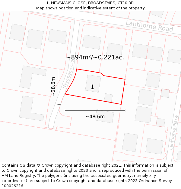 1, NEWMANS CLOSE, BROADSTAIRS, CT10 3PL: Plot and title map