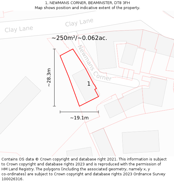 1, NEWMANS CORNER, BEAMINSTER, DT8 3FH: Plot and title map