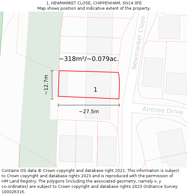 1, NEWMARKET CLOSE, CHIPPENHAM, SN14 0FE: Plot and title map
