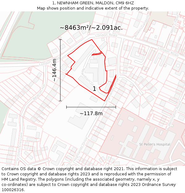 1, NEWNHAM GREEN, MALDON, CM9 6HZ: Plot and title map