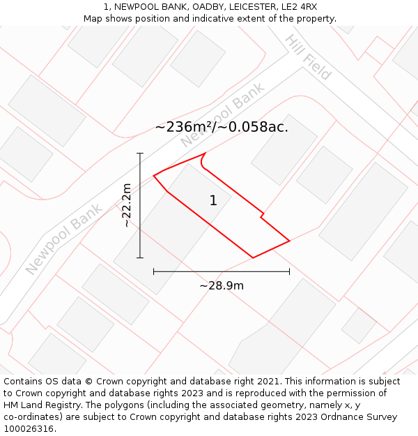 1, NEWPOOL BANK, OADBY, LEICESTER, LE2 4RX: Plot and title map