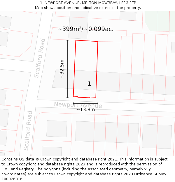 1, NEWPORT AVENUE, MELTON MOWBRAY, LE13 1TP: Plot and title map