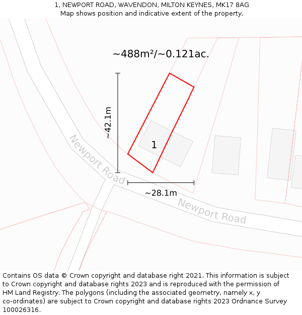 1, NEWPORT ROAD, WAVENDON, MILTON KEYNES, MK17 8AG: Plot and title map