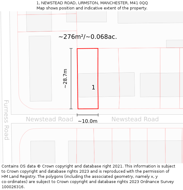 1, NEWSTEAD ROAD, URMSTON, MANCHESTER, M41 0QQ: Plot and title map