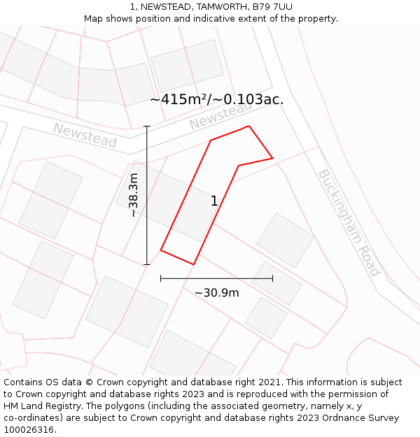 1, NEWSTEAD, TAMWORTH, B79 7UU: Plot and title map
