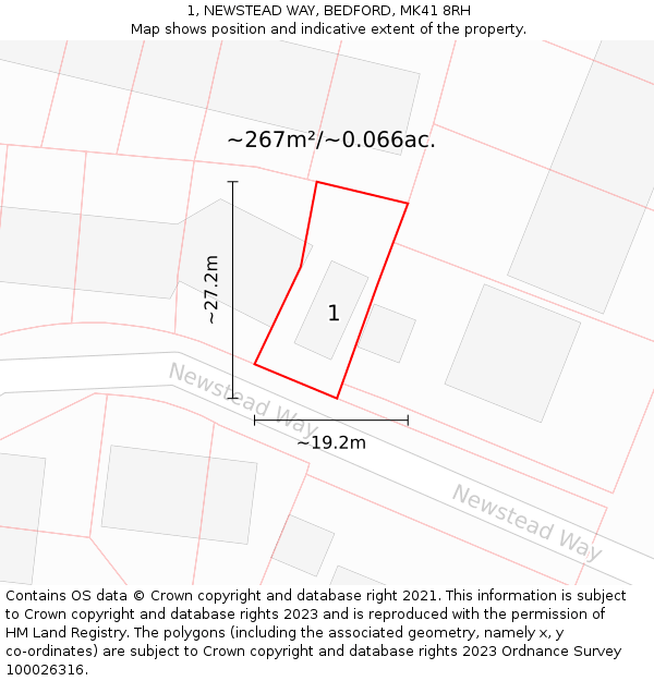 1, NEWSTEAD WAY, BEDFORD, MK41 8RH: Plot and title map