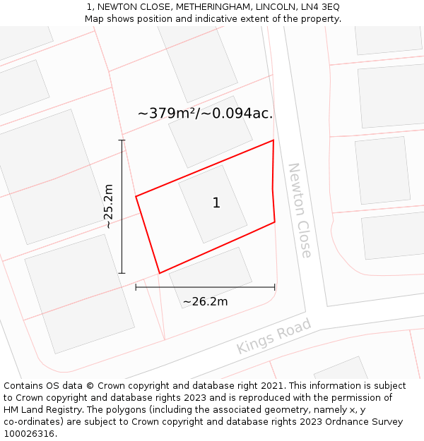 1, NEWTON CLOSE, METHERINGHAM, LINCOLN, LN4 3EQ: Plot and title map
