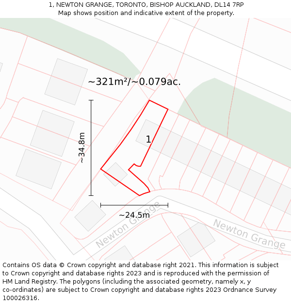 1, NEWTON GRANGE, TORONTO, BISHOP AUCKLAND, DL14 7RP: Plot and title map