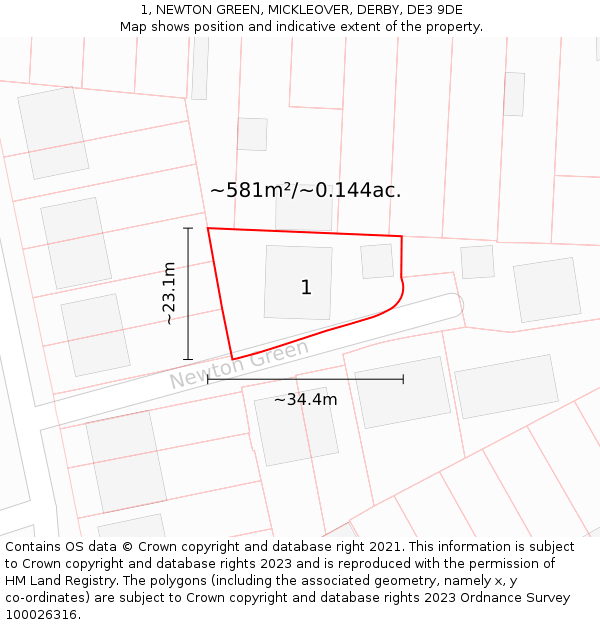 1, NEWTON GREEN, MICKLEOVER, DERBY, DE3 9DE: Plot and title map