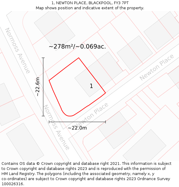 1, NEWTON PLACE, BLACKPOOL, FY3 7PT: Plot and title map