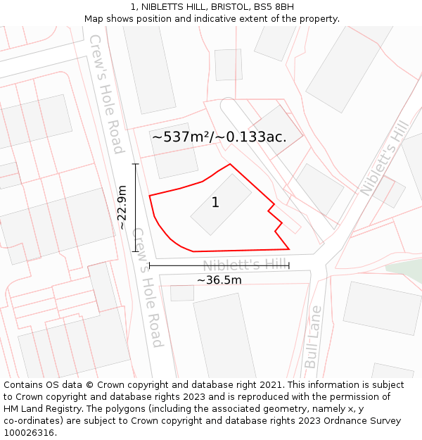 1, NIBLETTS HILL, BRISTOL, BS5 8BH: Plot and title map