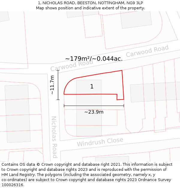 1, NICHOLAS ROAD, BEESTON, NOTTINGHAM, NG9 3LP: Plot and title map