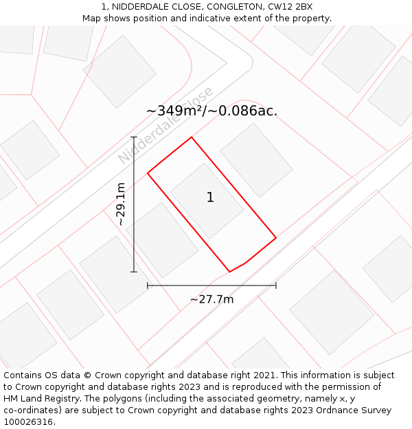 1, NIDDERDALE CLOSE, CONGLETON, CW12 2BX: Plot and title map