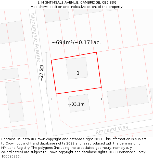 1, NIGHTINGALE AVENUE, CAMBRIDGE, CB1 8SG: Plot and title map