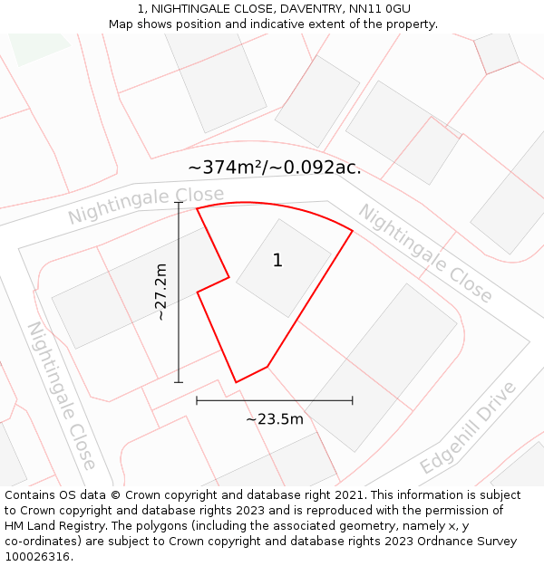 1, NIGHTINGALE CLOSE, DAVENTRY, NN11 0GU: Plot and title map