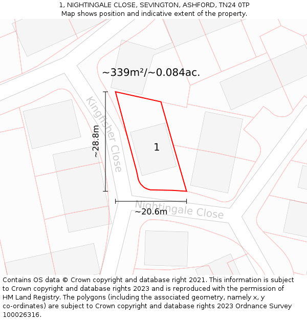1, NIGHTINGALE CLOSE, SEVINGTON, ASHFORD, TN24 0TP: Plot and title map