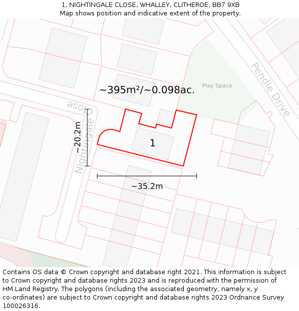 1, NIGHTINGALE CLOSE, WHALLEY, CLITHEROE, BB7 9XB: Plot and title map