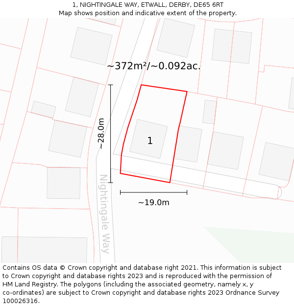 1, NIGHTINGALE WAY, ETWALL, DERBY, DE65 6RT: Plot and title map