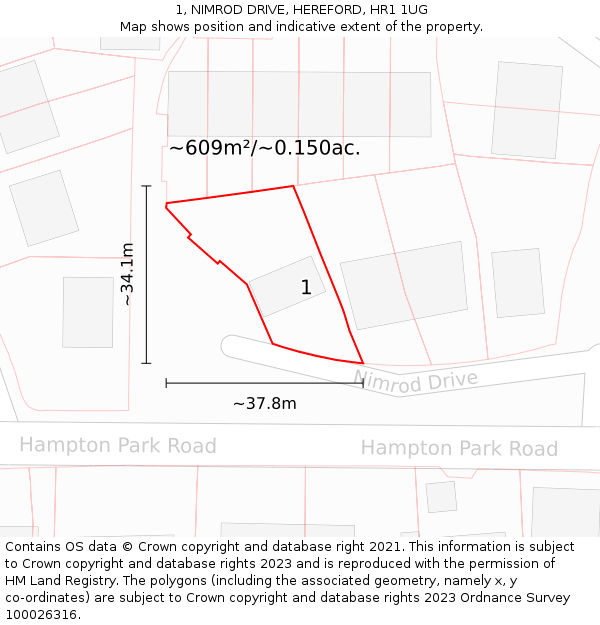 1, NIMROD DRIVE, HEREFORD, HR1 1UG: Plot and title map