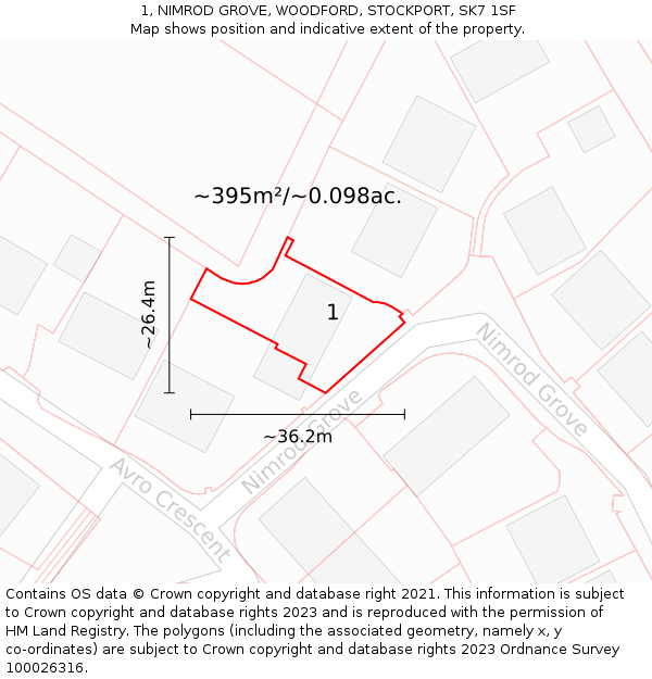 1, NIMROD GROVE, WOODFORD, STOCKPORT, SK7 1SF: Plot and title map