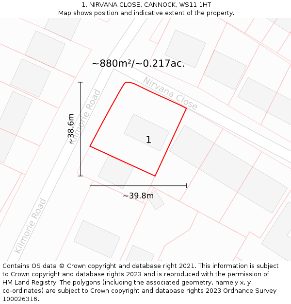 1, NIRVANA CLOSE, CANNOCK, WS11 1HT: Plot and title map