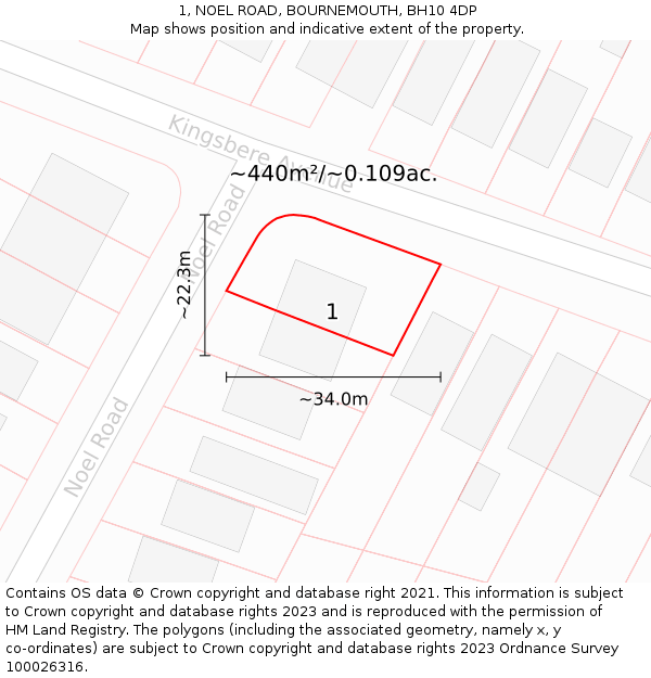 1, NOEL ROAD, BOURNEMOUTH, BH10 4DP: Plot and title map
